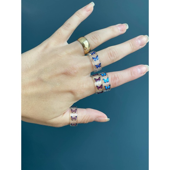Y2k acrylic chunky butterfly emoji rings - Picture 1 of 12
